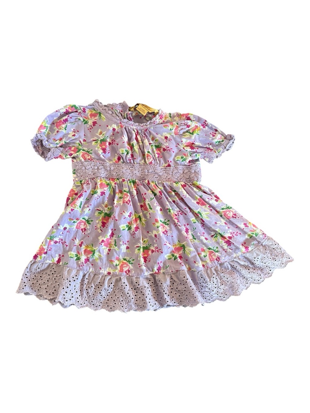 April Cornell Girls Boho Cottagecore Floral Cotton Dress Purple 0-6 Months